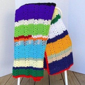 Crochet blanket multicolored hand quilted throw